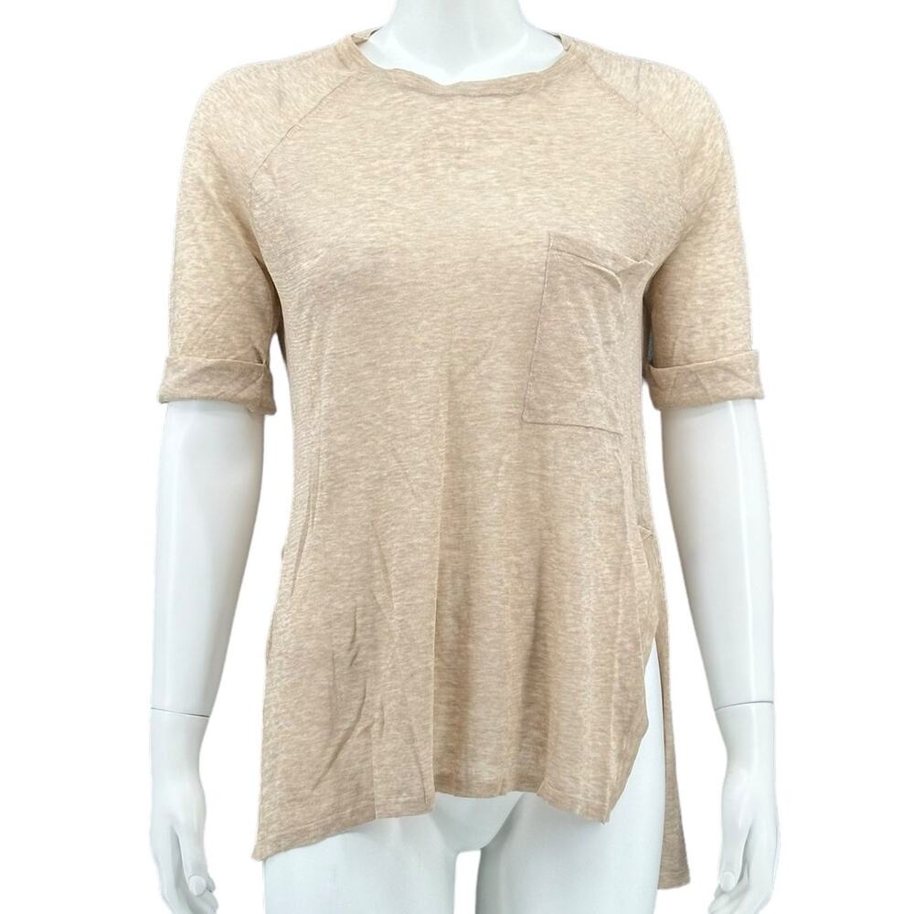 Autumn Cashmere Top Womens Small Tan Sheer Tissue Knit 100% Cotton Beachy Summer
